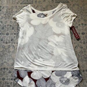 🧡3/15 NWT Merona Floral White Blue Red Top Women's M